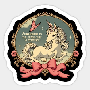 surrendering to the chaos that is existence unicorn Sticker